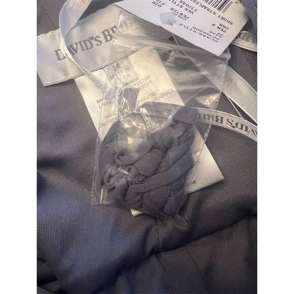 NWT David's Bridal Short Strapless Mesh Bridesmaid Dress Size 14 Pewter - Picture 8 of 9